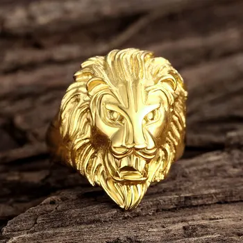 INALIS Nerūdijančio Plieno Žiedai Vyrams Gold Lion 