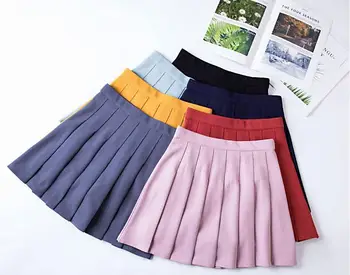 Vientisos spalvos nauji moteriški kolegijos vėjo elastinga juosmens sijonas