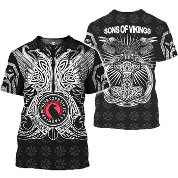 Viking spausdinti marškinėliai vyrams 3d skaitmeninio spausdinimo t-shirt viking tatuiruotė trumpas rankovės streetwear