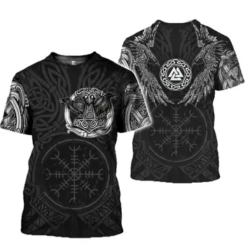 Viking spausdinti marškinėliai vyrams 3d skaitmeninio spausdinimo t-shirt viking tatuiruotė trumpas rankovės streetwear