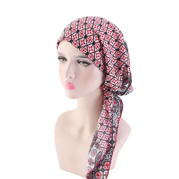 Helisopus Naujas Musulmonų Moterys Iš Anksto Susieta Turbaną Ponios Spausdinti Beanies Kepurės Vėžio Plaukų Slinkimas Wrap Skarelė Hijabs Plaukų Aksesuarai