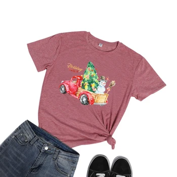 Hillbill Moterų Kalėdų T Shirts Linksmų Kalėdų Sunkvežimis Sniego Medis Spausdinti Marškinėliai Mados Mielas Tumblr Viršūnes Tees Mergaitėms