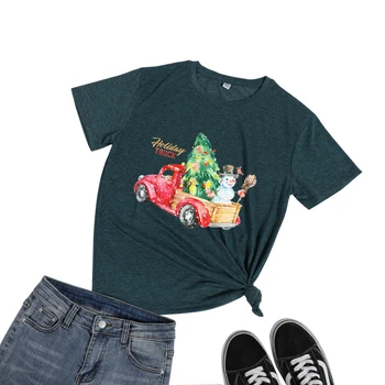 Hillbill Moterų Kalėdų T Shirts Linksmų Kalėdų Sunkvežimis Sniego Medis Spausdinti Marškinėliai Mados Mielas Tumblr Viršūnes Tees Mergaitėms