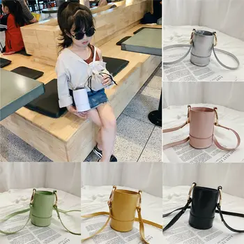 2019 new baby girl mini krepšys pečių maišą, cilindrinės PU oda kieta spalva monetos rankinėje krepšys