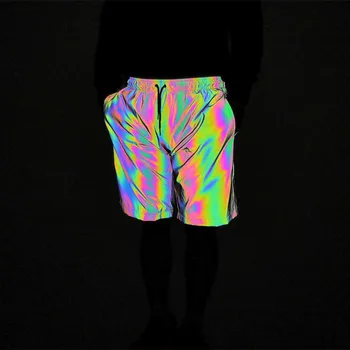 Vyrų Vasara Spalvinga Atspindintis Atsitiktinis Hip-Hop šortai Mados Streetwear harajuku Elastinga juosmens Tiesiai Bermudai poilsiu Trumpas