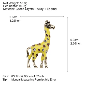 ALLYES Mielas Žirafa Sages Moterims Drabužių Priedai Fashon Kristalų Geltonos Spalvos Emalio Kristalų Gyvūnų Sagės Papuošalai