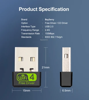 Nemokama Vairuotojo WIFI USB Adapteris RTL8188 150Mbps USB 2.0, WiFi Bevielio Tinklo plokštė, 802.11 b/g/n LAN Adapteris su integruota Antena