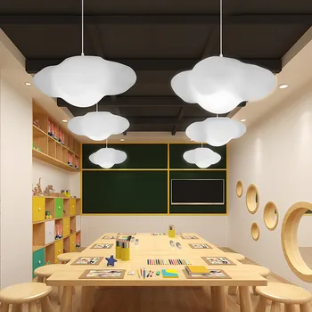 Kūrybos balto plastiko plūduriuojantis debesis liustra vaikų kambario dekoracija LED nuotolinio valdymo tamsos kabo lempa WF1027