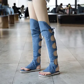 Europos ir Amerikos stiliaus 40-43 užsienio prekybos didelio dydžio basutės įrašą kojų džinsai tuščiaviduriai kryžiaus dirželis plokščiadugnis ponios sandalai