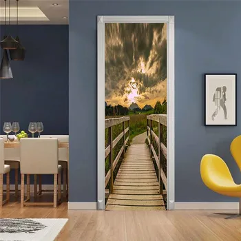 Retro Laiptai Meno Spausdinami Lipdukai Durų Šviežios Gamtos Peizažai Durų Plakatai Namų Dekoro Renovacijos Lipni Kambarys Decal