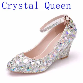 Crystal Karalienė Moteriški Vestuviniai Bateliai Moteris aukštakulnius Siurbliai Bling Šviečia Platforma Pleišto batai Ponios Šalis Suknelė Batai Batus aukštais aulais
