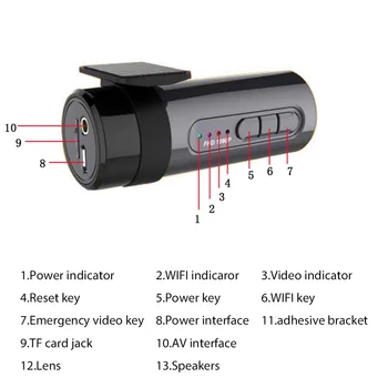 G-sensorius Mini WiFi 1080P Brūkšnys Cam USB G-sensorius Automobilių DVR Kamera Vaizdo įrašymo Kameros 1080x720P 30fps AVI Automobilių Reikmenys