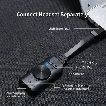 PLEXTONE GS3 Ausinių Adapteris, Virtualus 7.1 Kanalo USB Garso plokštė Išorinė Garso Kortos 3,5 mm USB Žaidimų Ausinės Garsiakalbis PC