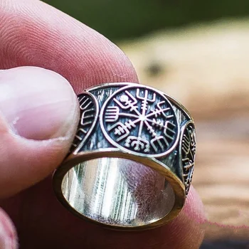 Derliaus Šiaurės Stiliaus vyriški Viking Vegvisir Žiedas 316L Nerūdijančio Plieno Žiedas Skandinavijos Amuletas Kompasas, Žiedas Papuošalai, Aksesuarai
