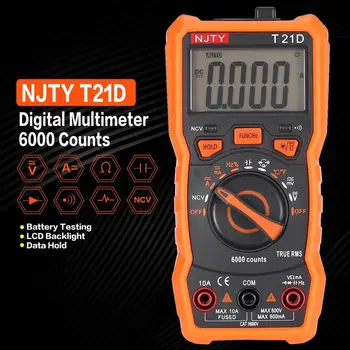 T21D NCV Skaitmeninis Multimetras 6000 skaičiuoja Auto Svyruoja AC/DC Įtampa Srovės Matuoklis Nešiojamą Ammeter Ohm Diodų NCV Testeris
