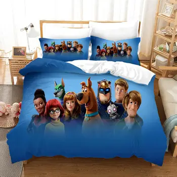 Scooby Doo Šuo 3D Animaciją Spausdinti Patalynės Komplektas Minkšta Antklodė / Šalikas Dangtelis su Užvalkalai Lova, Patalynė Vaikams, Vaikams, Suaugusiems