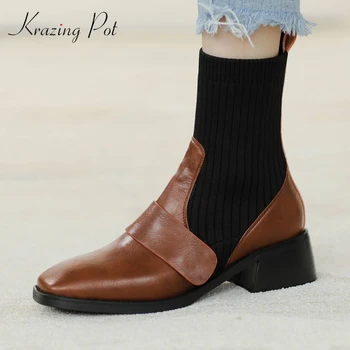 Krazing Puodą karvės odos preppy stilius med kulniukai vakarų batai retro dizainas aikštėje kojų kablys linijos ruožas audinys batai L20
