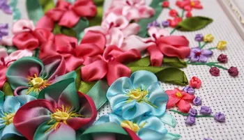 Gėlių vaza krepšelį nustatyti Juostelės siuvinėjimo rinkinys dėmių šilko diržų dažymas amatų rinkinys 