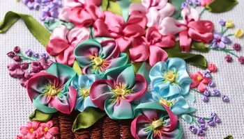 Gėlių vaza krepšelį nustatyti Juostelės siuvinėjimo rinkinys dėmių šilko diržų dažymas amatų rinkinys 