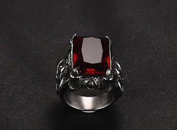 Gotikos derliaus ruby brangakmenių raudonas cirkonis deimantų žiedai vyrams, titano, nerūdijančio plieno papuošalai bijoux bague punk mados dovanos