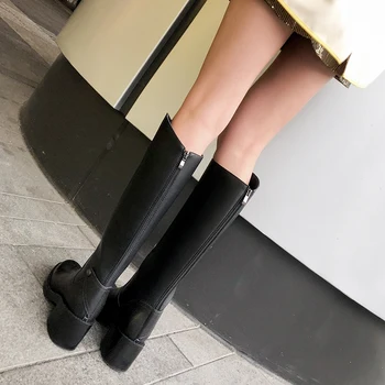 KARŠTA Moteris knee-high batai natūralios Odos batai plius dydis 22-27 cm ilgio Pavasarį ir rudenį karvės oda nugaros užtrauktukas, ilgai bateliai