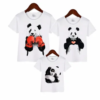 Panda Šeimos Atitikimo Komplektus Print T-shirt Tėtis, Mama ir Kūdikis Viršūnes Tee Šeimos Puloveris Pelės Viršūnes Klientų T-shirts