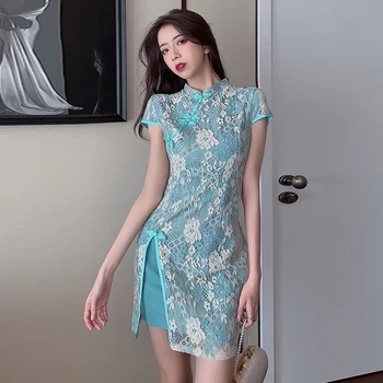 Moterims, Elegantiška Nėrinių Seksualus Kinų Stiliaus Cheongsam Lady Retro Slim Qipao Korėjos Mergaičių Vestuvių Suknelė Seksualus Derliaus Klubas Šalies Bodycon