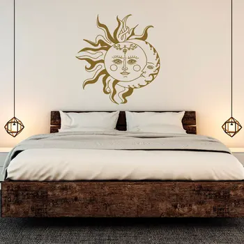 Saulės Ir Mėnulio Etninės Simbolis Siena Lipdukas Vinilo Meno Namų Dekoro Kambarių Bendrabučio Mandala Lotoso Gėlė, Lipdukai Nuimamas Freskomis YD81