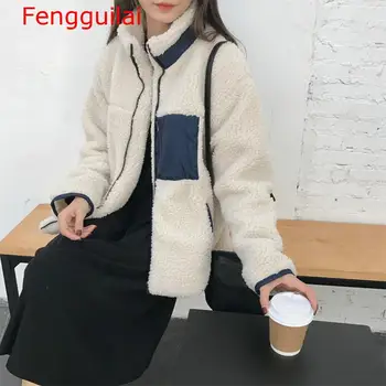 Fengguilai 2020 M. Rudens Žiemos Naujas Moterų Kailis Purus, Saldus Laukinių Mados Kratinys Visą Rankovės Preppy Stiliaus Kišenės Moterų Apsiaustai