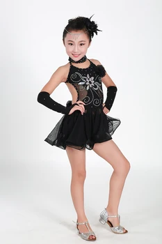 Tango suknelė vaikams lotynų konkurenciją šokių drabužiai pardavimas, juoda seksuali šokių suknelės vaikams rumba mergina kostiumas salsa sijonai