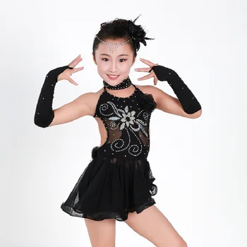 Tango suknelė vaikams lotynų konkurenciją šokių drabužiai pardavimas, juoda seksuali šokių suknelės vaikams rumba mergina kostiumas salsa sijonai