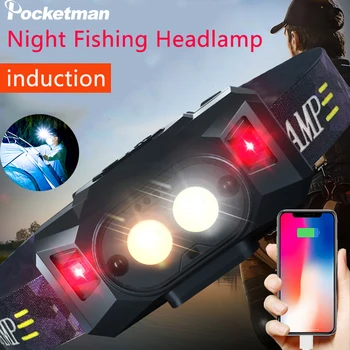 Naujausia Super Ryškus LED Indukcijos priekinis žibintas Lauko Stiprios Šviesos USB Įkraunamas Žibintas Naktį Žvejyba, Kempingas Žibintai