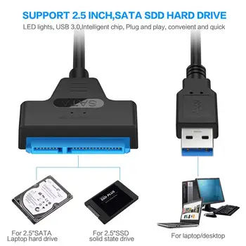 USB 3.0 prie SATA Kabelis 22pin 2,5 Colių Išoriniai SSD HDD Kietąjį Diską 22 Pin Sata III Adapteris