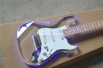 Naujas individualų kristalų akrilas, akrilo akrilo elektrinė gitara klevas kselofonu kaklo su led mėlyna šviesa