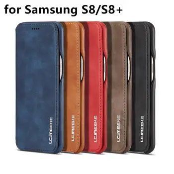 Traukos flip cover-Ultra plonas atveju, Samsung Galaxy S8+ S8Plus verslo retro Odinis dėklas paprastas