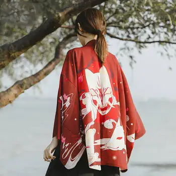 Japonų Kimono Megztinis Samurajus Yukata Tradicinis Moterų Haori Atsitiktinis Anime Spausdinti Marškinėliai Streetwear femme Vyrų Azijos Drabužiai