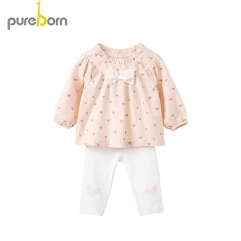 Pureborn Bamblys Baby Girl Drabužių Rinkiniai 2 Vnt Spausdinti Baby Girl Palaidinė Marškinėliai ir Kelnės su Bowknot Princesė Drabužiai, Apranga