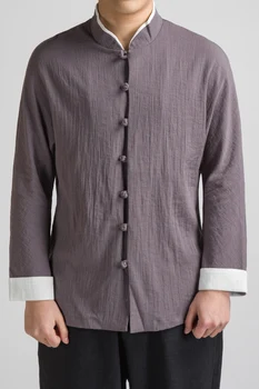 2020 m. Pavasarį Vyrai, Baltiniai ilgomis Rankovėmis Marškinėliai Vyrų vientisos Spalvos Mandarinų Apykaklės Viršaus Marškiniai Nauji vyriški Mygtuką Atsitiktinis Marškinėliai