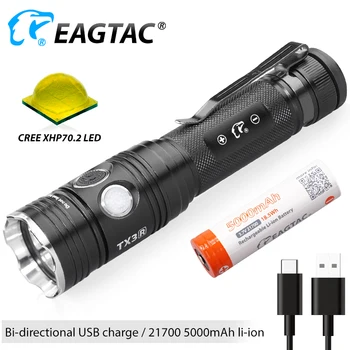 EAGTAC TX3V USB Įkraunamas LED Žibintuvėlis XHP70.2 3550 Liumenų 21700 5000mAh Baterijos Energijos Banko Taktinis Žibintuvėlis Tailcap Magnetas
