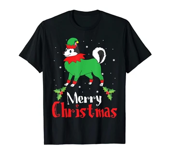 Haskis Su Elf T-Shirt-vyriški T-Shirt-Black Snow Linksmų Kalėdų Kostiumas Šokių Aplink