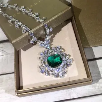 Prabangių Mados Safyras, Smaragdas Akmuo, Karoliai Gėlių Pintais Diamond Megztinis Grandinės Pakabukas Inkrustacijos Super Mirksi Didelis Akmuo