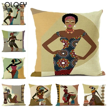Portretas Afrikos Lady Sofa-Dekoratyvinis Medvilnės Skalbiniai, Pagalvės užvalkalą Afrikos Simbolių, Šiuolaikinių Dekoravimo Meno Pagalvėlė Padengti 45X45CM