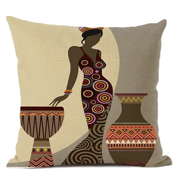 Portretas Afrikos Lady Sofa-Dekoratyvinis Medvilnės Skalbiniai, Pagalvės užvalkalą Afrikos Simbolių, Šiuolaikinių Dekoravimo Meno Pagalvėlė Padengti 45X45CM