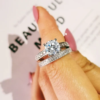 2021 naujas prabangus halo 925 sterlingas sidabro vestuvių žiedas rinkinys moterims lady jubiliejų dovana, juvelyriniai dirbiniai didmeninė Juodasis penktadienis R5115