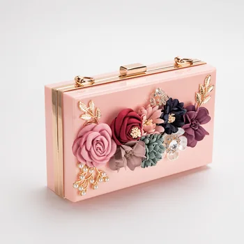 Moterų maišas gražus mažas maišelis pearl vertus, grandinės, pink gėlių storio grandinę akrilo pečių maišą factory outlet