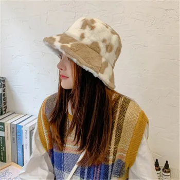 2020 Naujas Mados Korėjos Rožinė Karvė Spausdinti Kibiro Kepurę Dirbtiniais Kailiais Žiemos Skrybėlės Moterims Šiltas Pliušinis Žvejys Kepurės