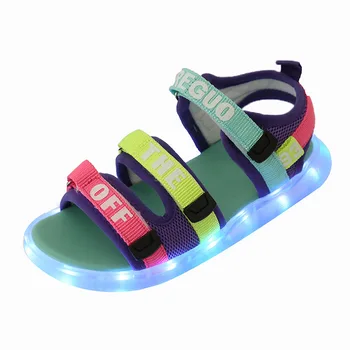 Vaikų Berniukų, Mergaičių Vandeniui LED neslidus Lengvas Vasaros Šlepetės Sodo Paplūdimio Sandalai Švyti USB Įkrovimo Spalvinga Žiburiai