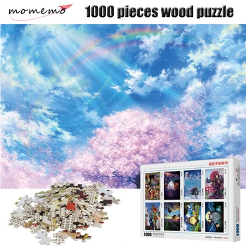MOMEMO Sakura Vaivorykštė Mediniai Siaurapjūkliai Puzzle 1000 Vienetų Kraštovaizdžio Medinė Dėlionė Suaugusių Vaikų Švietimo Dovana Žaislai Sandariklio