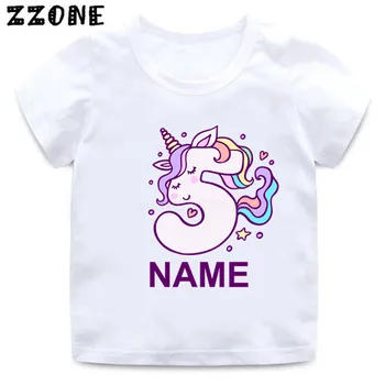 Pasirinktinis Pavadinimas Gimtadienio marškinėliai Skaičius 1-10 Mielas Vienaragis Animacinių Merginų T-shirt Baby Vaikų Viršūnes Vaikams Drabužių Metu,HKP5398