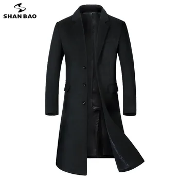 SHANBAO žiemą storas šiltas vyriški prekės vilnos kailis prabanga, aukštos kokybės verslo atsitiktinis ilgai single-breasted plonas vilnos striukė